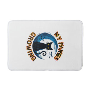 Tapis De Bain Chat noir de la lune bleue d'Halloween aux crocs g