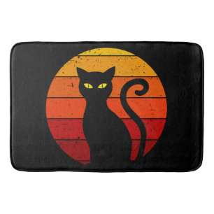 Tapis De Bain Chat noir d'Halloween au coucher du soleil rétro v