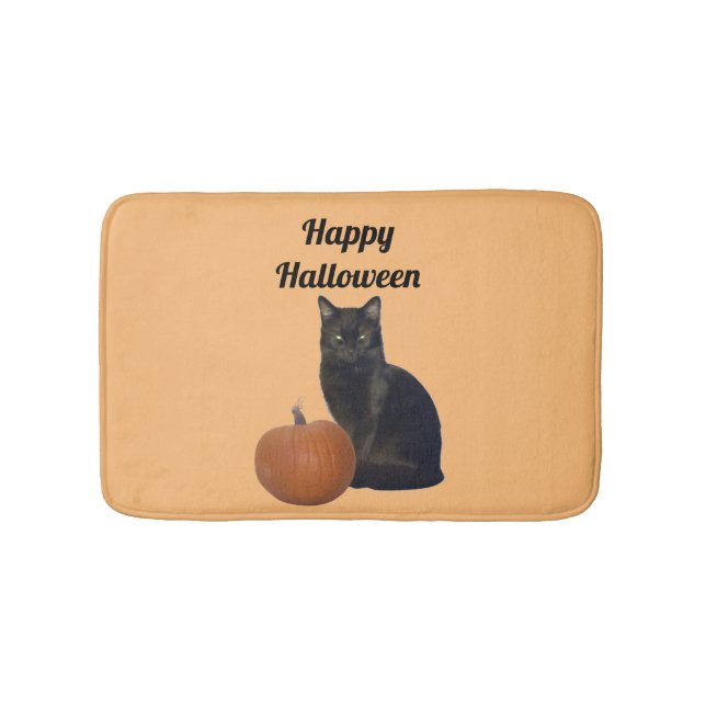 Tapis De Bain Chat noir et Citrouille Joyeux Halloween Orange (Devant)
