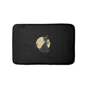 Tapis De Bain Chat noir et Pleine lune Halloween nuit