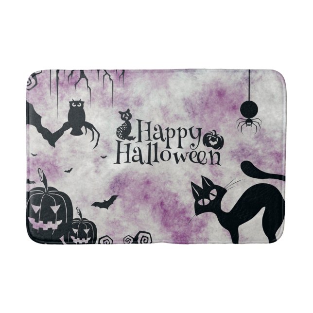 Tapis De Bain Chat noir Halloween Diable Citrouille Chouettes d' (Devant)