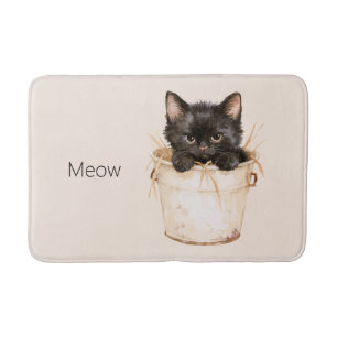 Tapis De Bain Chat noir mignon adorable dans un seau