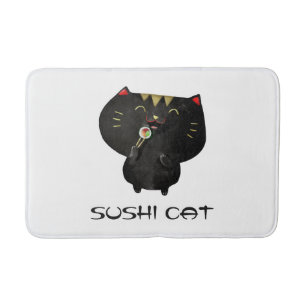 Tapis De Bain Chat noir mignon de sushi