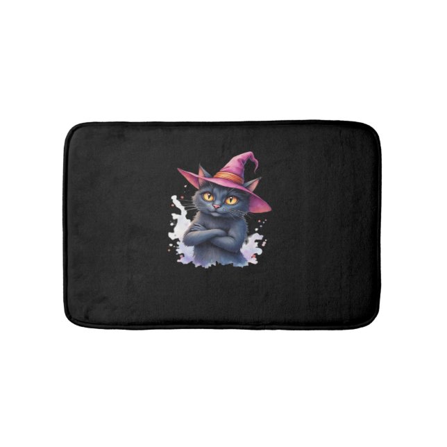 Tapis De Bain Chat noir mignon en sorcier Casquette - Halloween  (Devant)