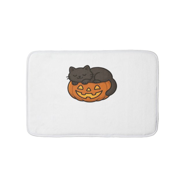 Tapis De Bain Chat noir mignon et dormant sur un Essen d'Hallowe (Devant)