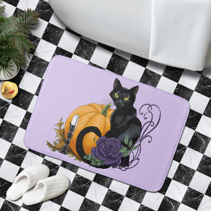 Tapis De Bain Chat noir Rose pourpre Citrouille Automne