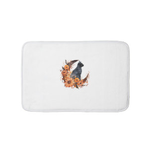 Tapis De Bain Chat Noir Sur Lune Florale Citrouille Chat Noir Ha