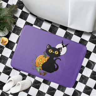 Tapis De Bain Chat noir violet Citrouille d'Halloween