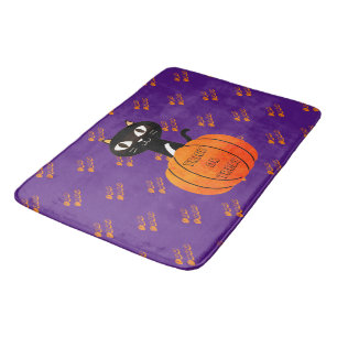 Tapis De Bain Chat noir violet orange Citrouille Halloween Éffra