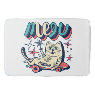 Tapis De Bain Chat qui fait du skate en miaulant