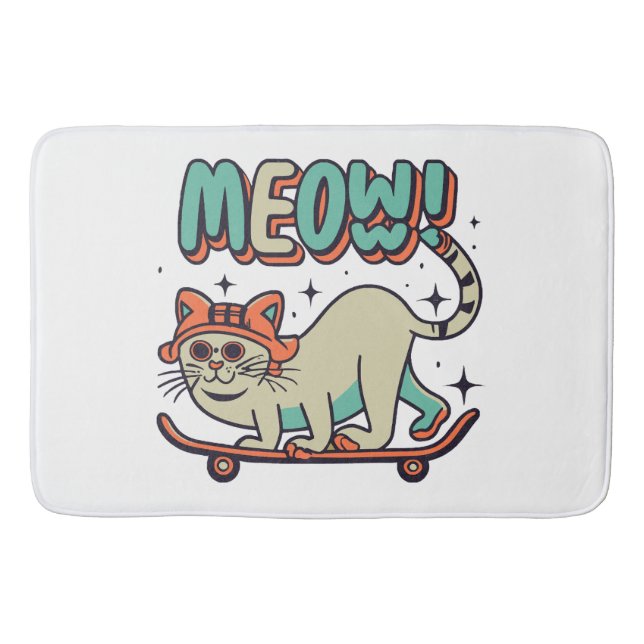 Tapis De Bain Chat qui fait du skate Meow (Devant)