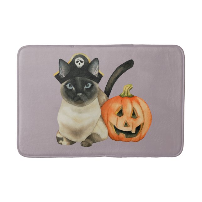 Tapis De Bain Chat siamois de Halloween avec la lanterne de Jack (Devant)