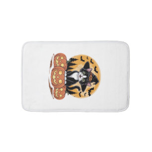 Tapis De Bain Chat Smoking Élégant Halloween Sorcière Citrouille