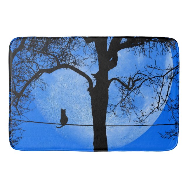 Tapis De Bain Chat sur une lune bleue fil (Devant)