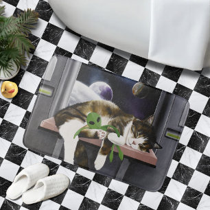 Tapis De Bain Chat tabby vaisseau spatial Peluche d'alien vert S