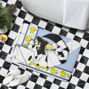 Tapis De Bain Chat Tuxedo Joueur Papier Toilette Chaos Bleu Jaun