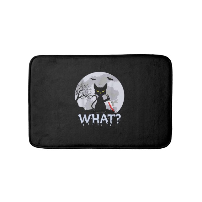 Tapis De Bain Chat What_ Chat noir meurtrier avec couteau Hallow (Devant)