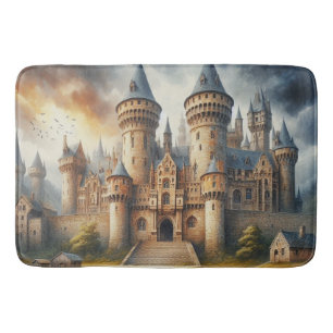 Tapis De Bain Château médiéval au coucher du soleil avec ciel at