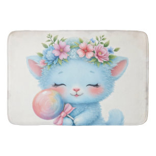 Tapis De Bain Chaton mignon avec illustration florale de sucette