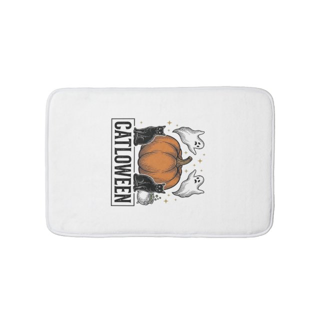 Tapis De Bain Chatoween Chat Noir Fantôme Halloween Conception V (Devant)