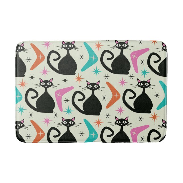 Tapis De Bain Chats atomiques noirs du milieu du siècle avec Boo (Devant)