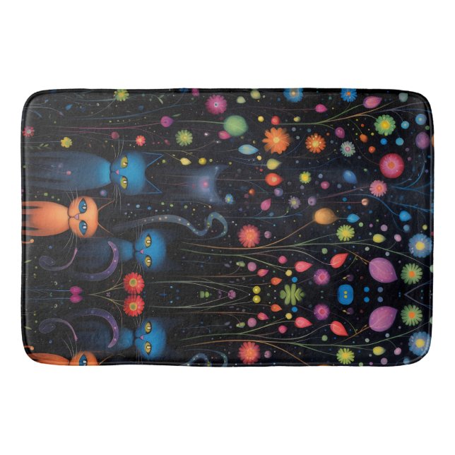 Tapis De Bain Chats bleu orange (Devant)
