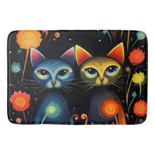 Tapis De Bain Chats bleus et rouges