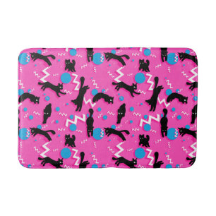 Tapis De Bain Chats des années 80 Noir rose Motif géométrique Me