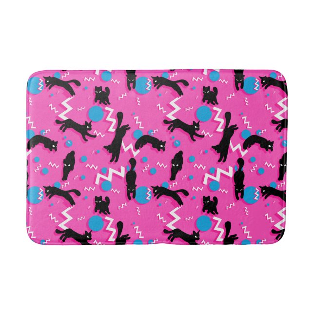 Tapis De Bain Chats des années 80 Noir rose Motif géométrique Me (Devant)