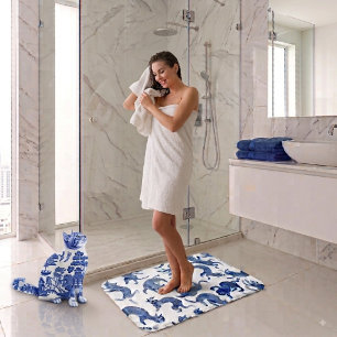 Tapis de bain Chats Flottants Bleu et Blanc de Sty