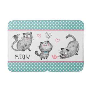 Tapis De Bain Chats mignons, Papillons, Coeurs, Pois