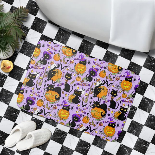 Tapis De Bain Chats noirs citrouille Halloween Candy (Créateur téléchargé)