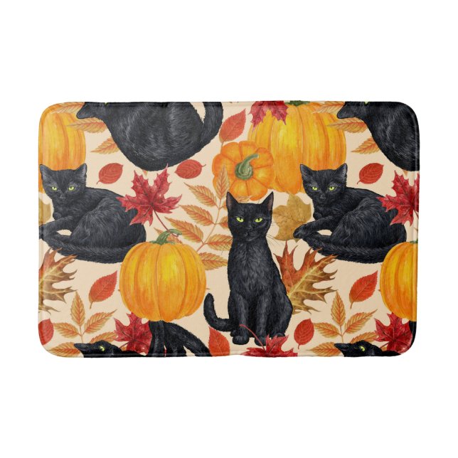 Tapis De Bain Chats noirs et citrouilles (Devant)