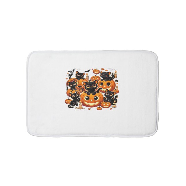 Tapis De Bain Chats noirs mignons en Citrouille Halloween Night  (Devant)