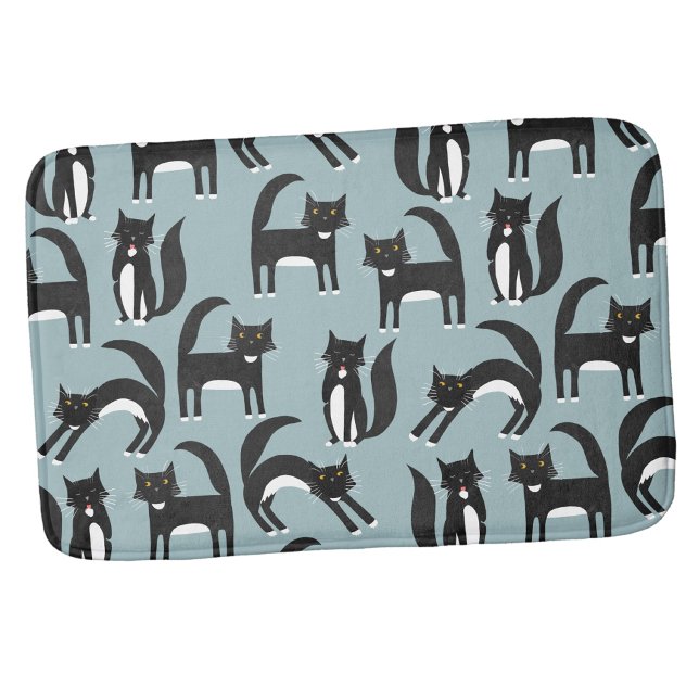 Tapis De Bain Chats smokings noirs et blancs (Black and white tuxedo cat bath mat for animal lovers)