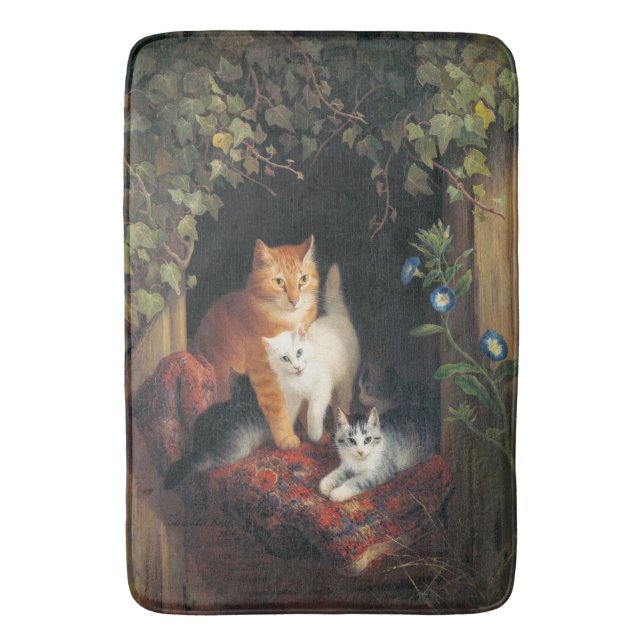 Tapis De Bain Chatte avec chatons (Art animalier) (devant Vertical)