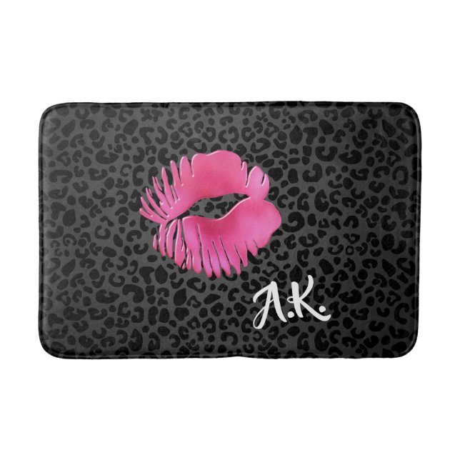 Tapis De Bain Chaud rose Lipgloss Kiss Black Leopard Avec Monogr (Devant)