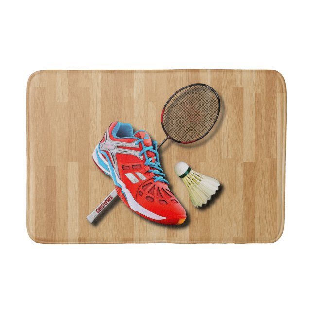 Tapis De Bain Chaussure Badminton Shuttlecock Avec Votre Nom (Devant)