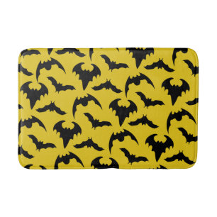 Tapis De Bain Chauves-souris Halloween jaune et noir