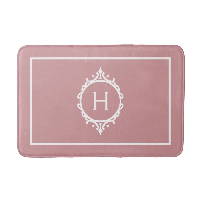 Tapis De Bain Chelsea rose Blush et blanc Monogramme (Devant)
