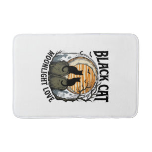 Tapis De Bain Chemise Halloween Chat Noir Vintage Lune Cimetière