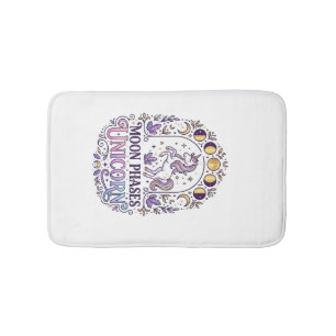 Tapis De Bain Chemise Licorne Phases de Lune Licorne Fond Blanc
