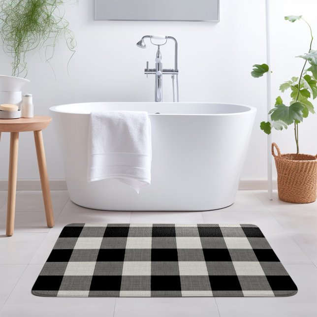 Tapis De Bain Chèque de buffle noir | Ferme moderne (Créateur téléchargé)
