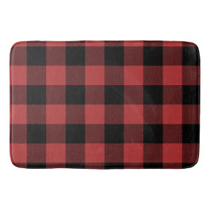 Tapis De Bain Chèque de Buffle Noir Rouge
