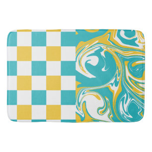 Tapis De Bain Chèques et permules en Turquoise, Jaune et Blanc
