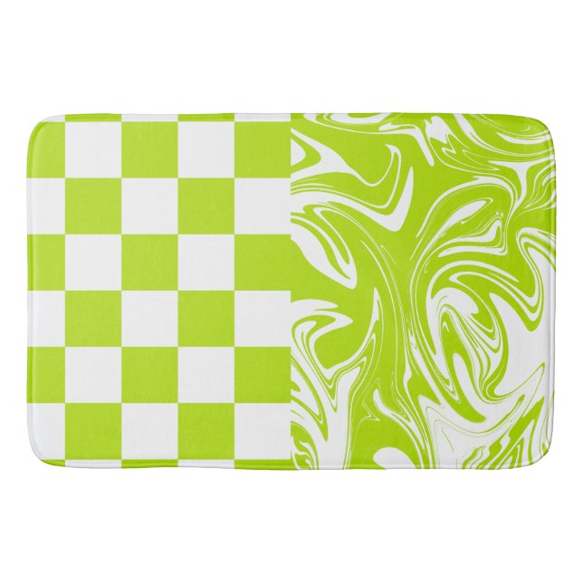 Tapis De Bain Chèques et permules en vert et blanc de chaux (Devant)