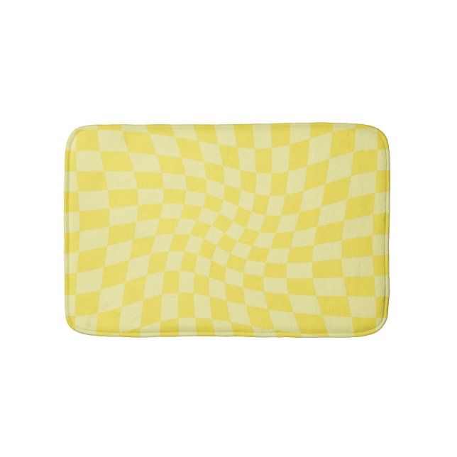 Tapis De Bain Chèques Retro Pastel Jaune en damier dépoli (Devant)