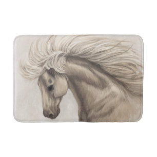 Tapis De Bain Cheval blanc gris d'ivoire sauvage Mane