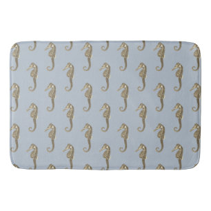 Tapis De Bain Cheval de mer Brown or Vintage moderne sur bleu do