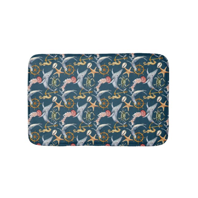Tapis De Bain Cheval de mer, Navires Roue, baleines, Crabe, Star (Devant)